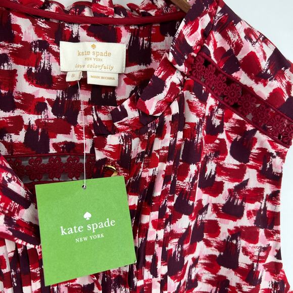 Kate Spade Sleeveless Silk Top Red Abstract Blouse Size S NWT - Picture 4 of 6